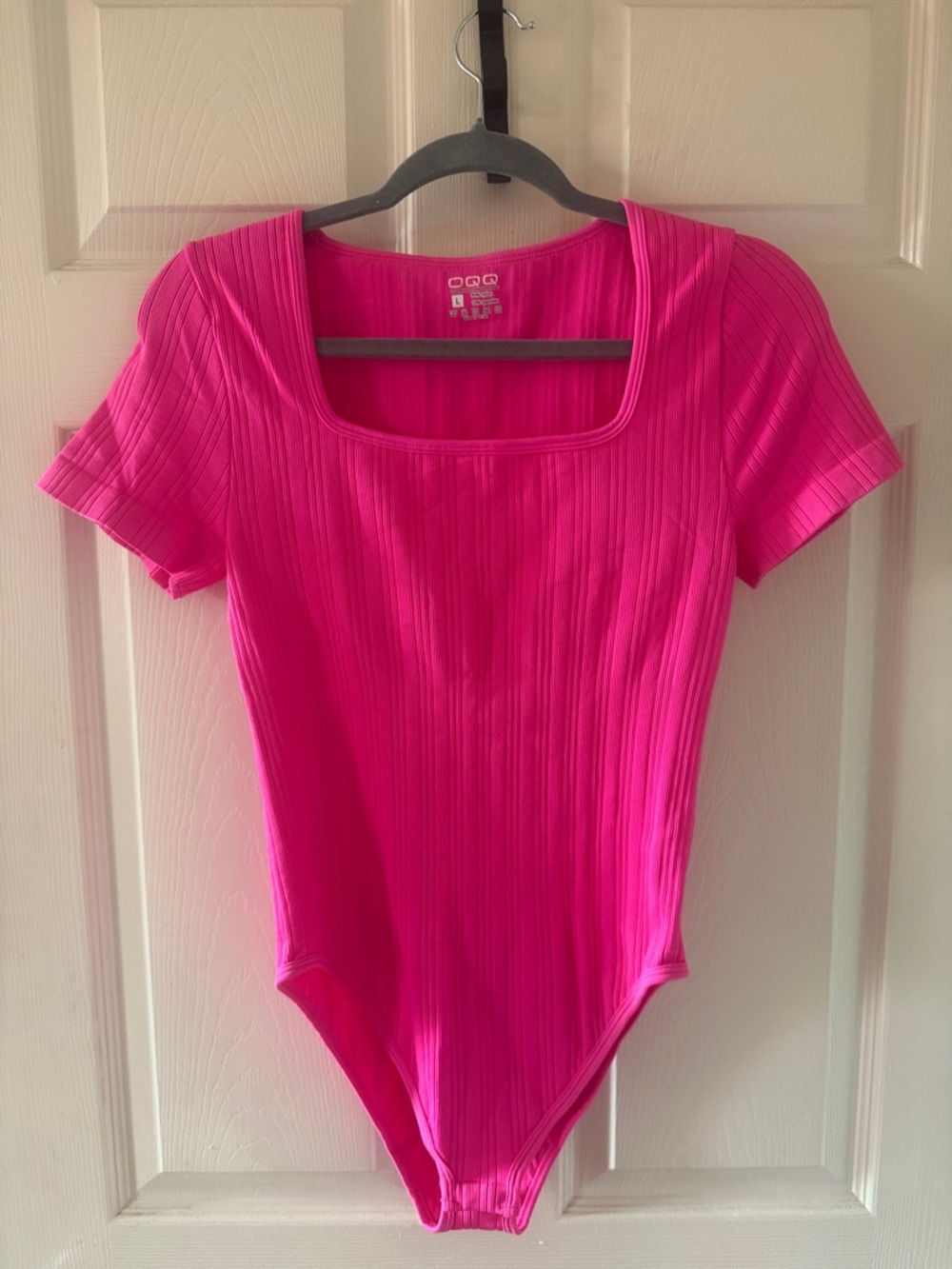 Hot Pink Ribbed Square Neck Bodysuit